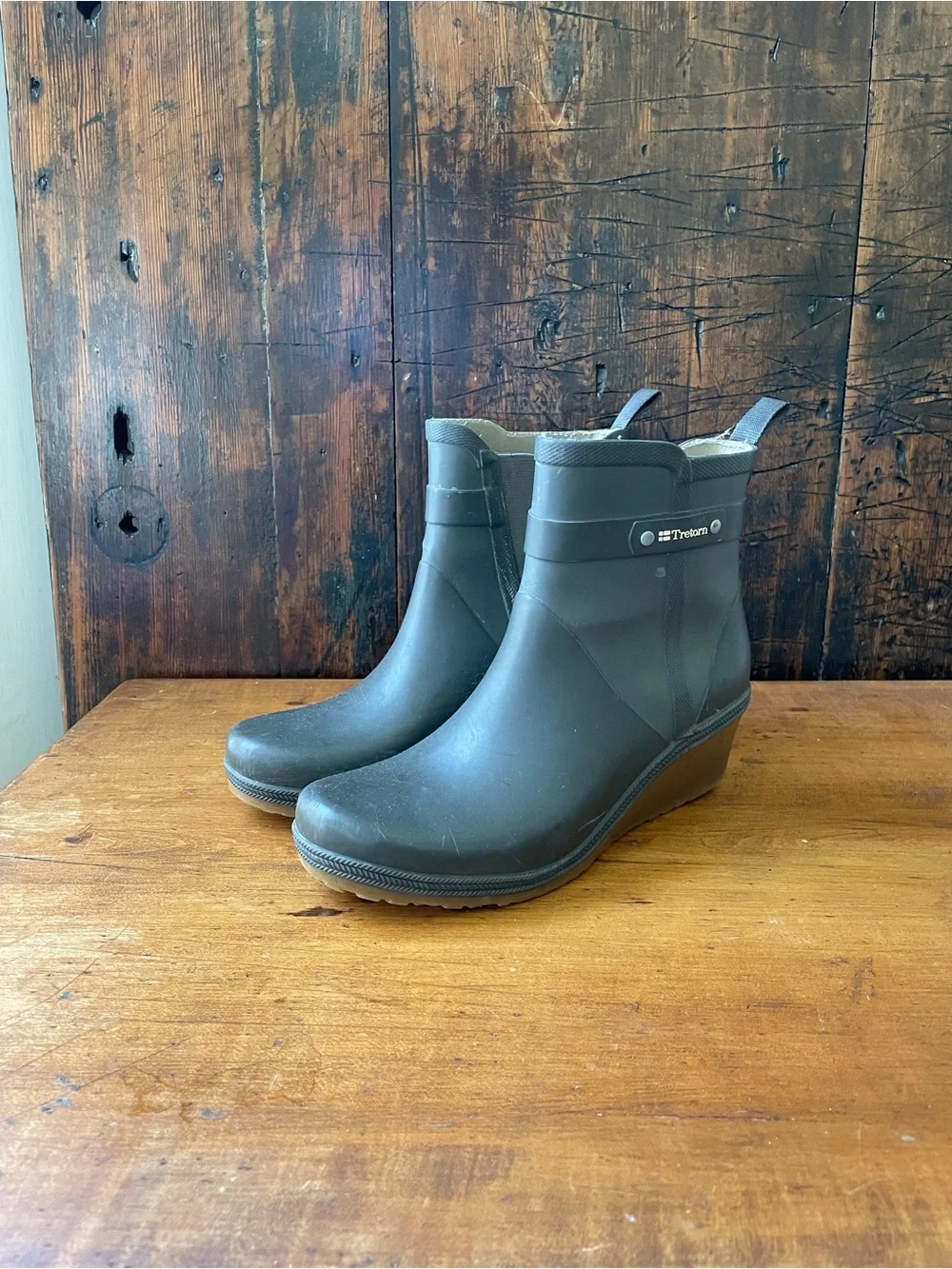 Tretorn Plask Mid Gray Wedge Rain Boots Size 7.5